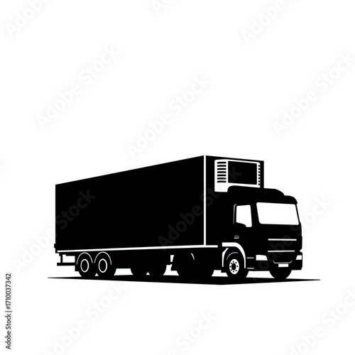 Modern black silhouette of a semi trailer truck isolated on a clean white background