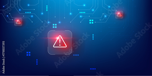 Danger Alert with Red Security Icon on Blue Technology Background