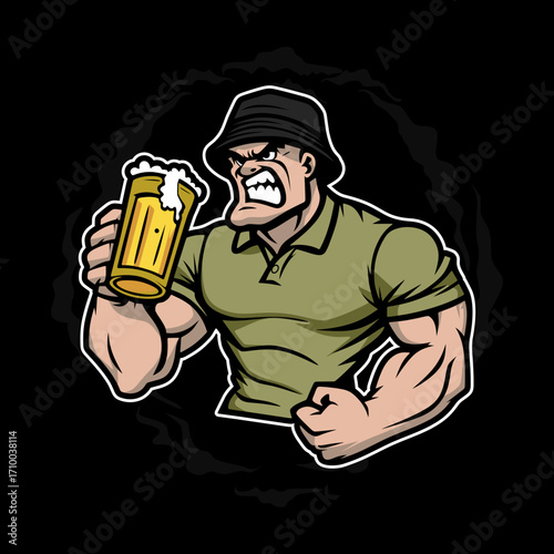 man hooligan hools ultras ultra casual football with beer sticker vector design