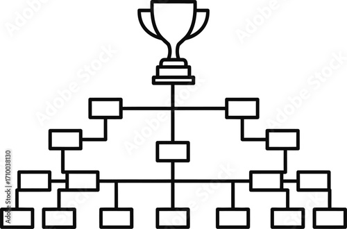 Trophy at the top of a cascading tournament bracket, symbolizing success and competition