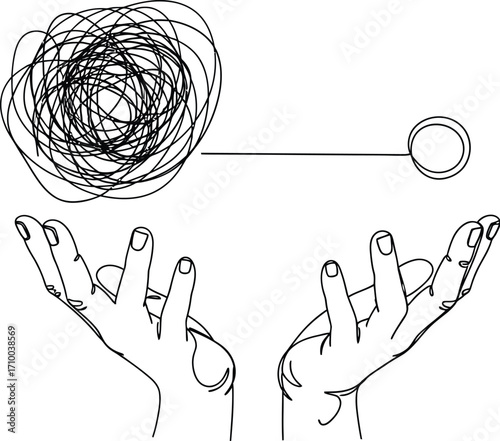 Hands reaching out to untangle a complex problem, finding clarity and a solution.
