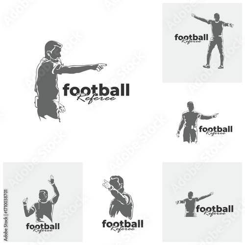 Set of Football referee design vector illustration. Soccer referee silhouette