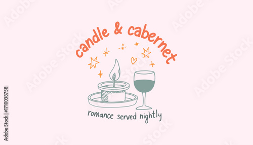 An Elegant Composition Featuring a Candle and Glass of Cabernet, Perfect for Celebrating Romance with a Charming Atmosphere