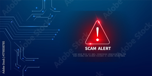 Cyber Danger Alert with Red Security Icon on Blue Technology Background