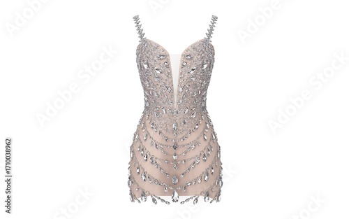 Sparkling sequin mini dress isolated on white background