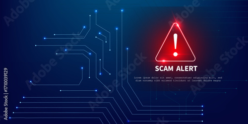 Cyber Danger Alert with Red Security Icon on Blue Technology Background