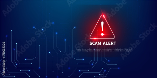 Abstract Technology Background with Red Cyber Alert and Scam