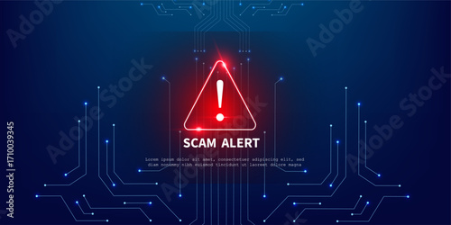 Abstract Technology Background with Red Cyber Alert and Scam