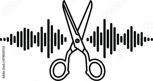 Scissors cutting a sound wave, symbolizing audio editing or sound manipulation