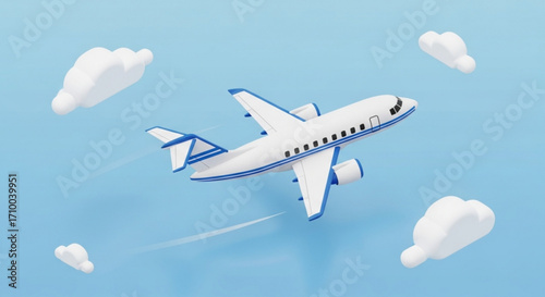 Cartoon airplane flying in the sky with clouds, , perfect for travel and aviationthemed designs and illustrations
