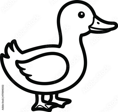 Simple outline illustration of a cute duckling standing