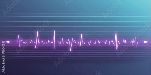 An abstract illustration of a vibrant heart with an ECG line showing a steady heartbeat and pulse for healthy life and cardio health