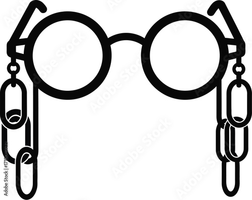 Whimsical round glasses adorned with dangling chains, a playful accessory.