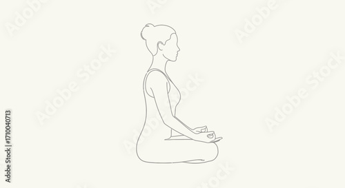 Line drawing of a woman in a seated yoga position.