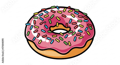 A delightful donut with pink frosting and colorful sprinkles, , a sweet treat that brings joy to any occasion