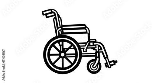 Illustration of a wheelchair, showcasing its design, wheels, and frame in a simple and graphic style
