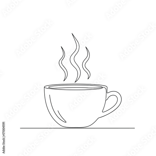 A simple line drawing of a steaming cup of coffee, showing the outline and the rising vapor.