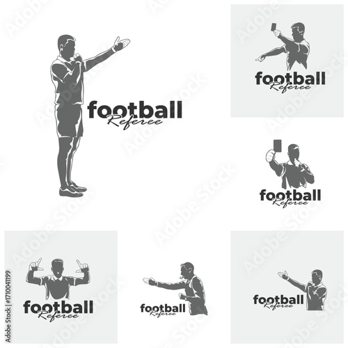 Set of Football referee design vector illustration. Soccer referee silhouette