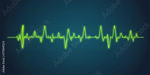 Green ECG wave of a heartbeat on a monitor illustrating a medical pulse line for healthcare