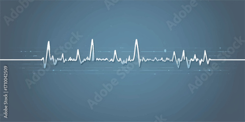 The vector illustration shows a green electrocardiogram (ECG) wave tracing the heartbeat rate on a medical monitor graph