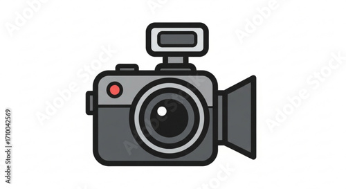 Illustration of a gray video camera with a flash, perfect for content creation or multimedia projects