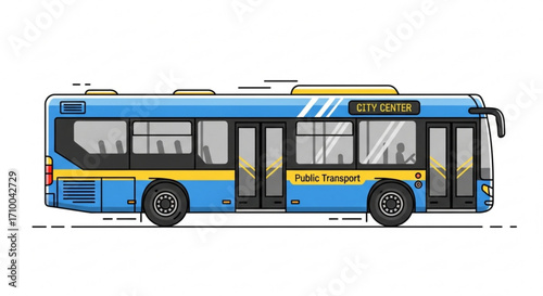 Blue and yellow public transport bus, showcasing urban mobility and modern transportation design