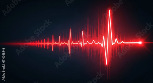 A vibrant red heartbeat pulse line on a dark background, symbolizing life, energy, and the rhythm of existence in a medical context