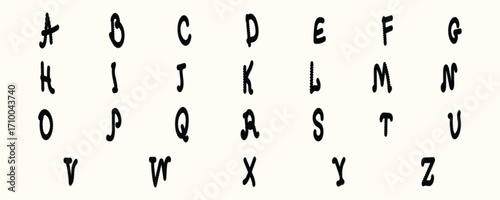 Hand-drawn warped, curved and spiked alphabet symbols set. Decorative experimental letters for posters, banners, creative typography and graphic design. Y2k