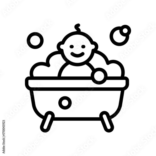 Bathing baby outline icon. Simple sign for mobile concept and web design. Baby taking a bath vector icon. Symbol, logo illustration.