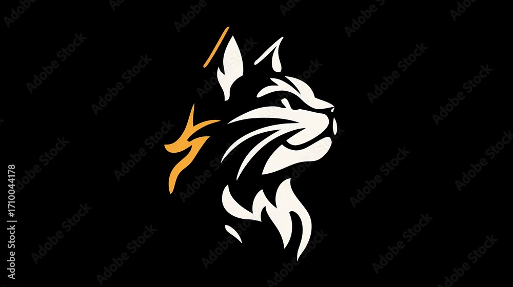 Fototapeta premium Minimalist cat silhouette in logo style, solid black background, clean and simple design