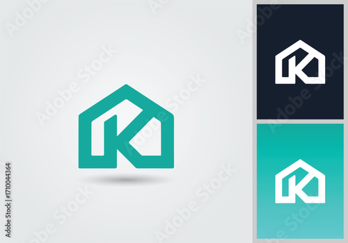 K Initial home  logo design template