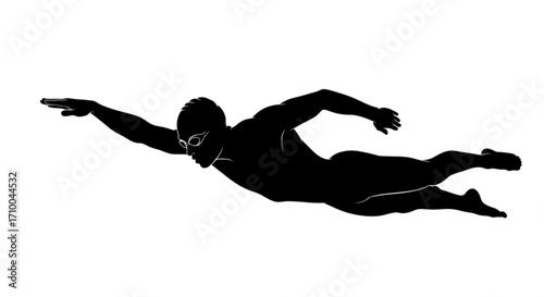 A dynamic silhouette of a swimmer in midstroke, , capturing the power and grace of aquatic athleticism
