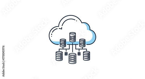 Illustration of cloud computing network with database servers, data storage and management