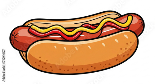 Delicious hot dog with mustard and ketchup, a classic american fast food treat, perfect for a quick and tasty meal