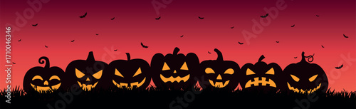 Holiday pumpkins in honor of halloween against the background of the night sky - illustration