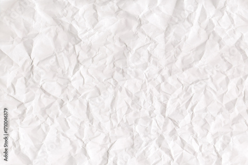 Crumpled paper texture background. White Wrinkled backdrop. Distressed sheet background with folds and wrinkles