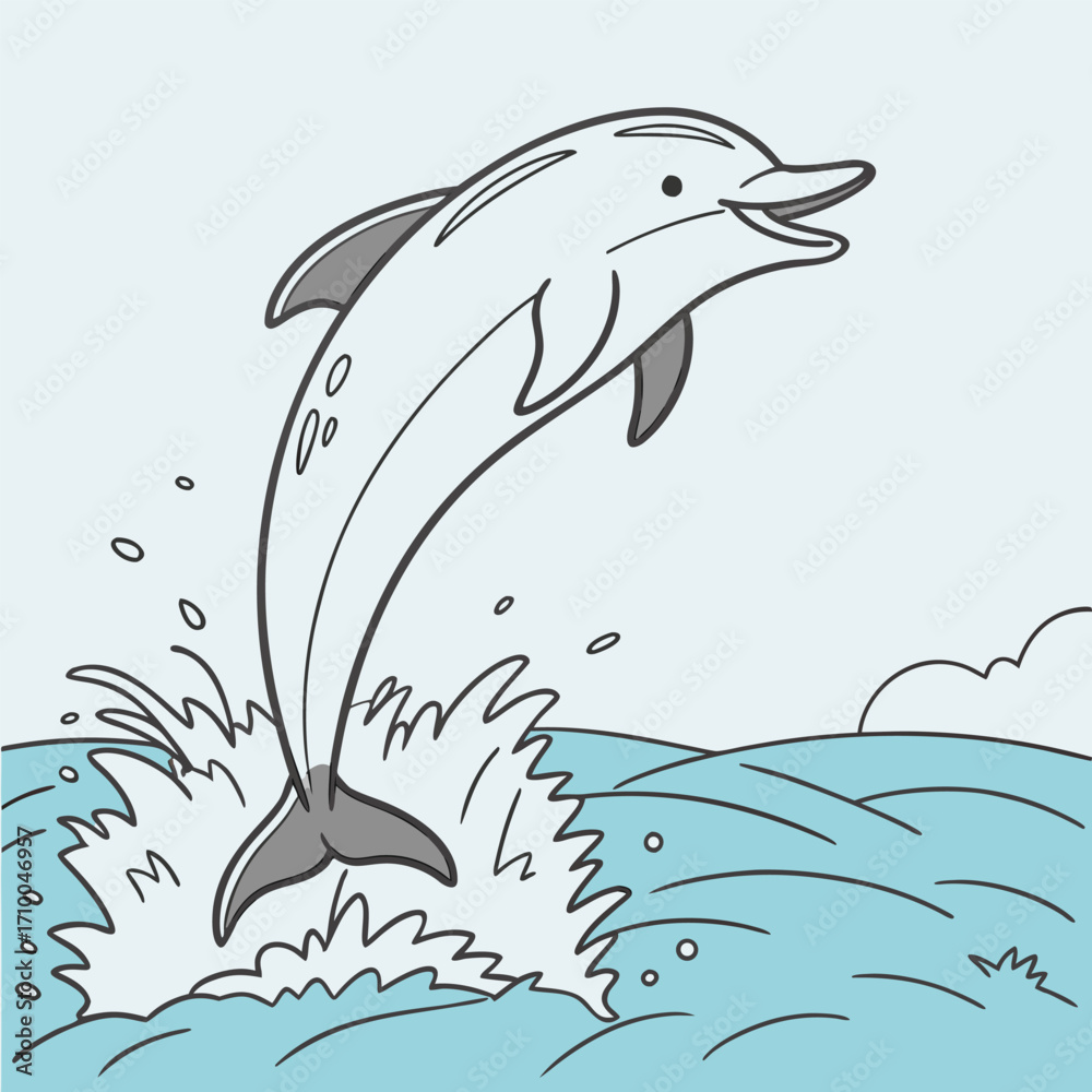 Fototapeta premium Cute Dolphin in Tropical Beach Setting Vector