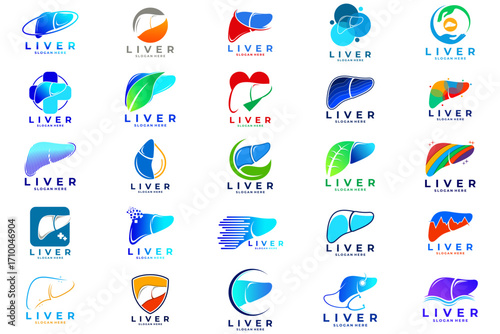 Set of Liver logo design vector template. Medical healthy logo. Liver Health logo collections