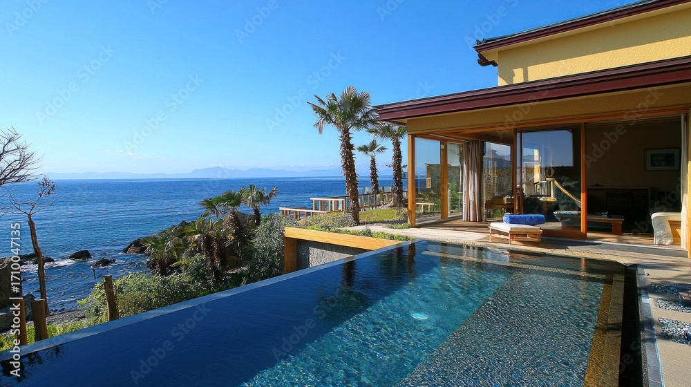 Fototapeta premium Oceanfront villa with private infinity pool.