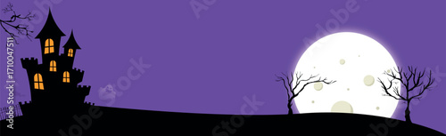 Scary gloomy night abandoned cemetery on the background of the castle - illustration