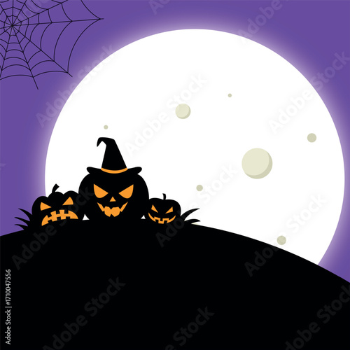 Scary gloomy night abandoned cemetery on the background of the castle - illustration