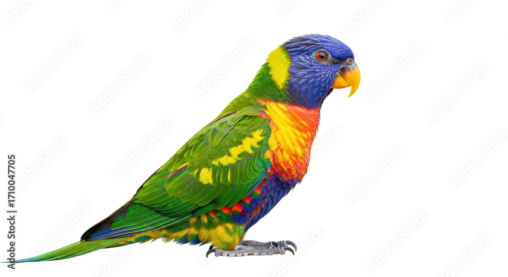 Fototapeta premium Isolated Rainbow Lorikeet parrot colorful vibrant feathers with beautiful plumage studio shot