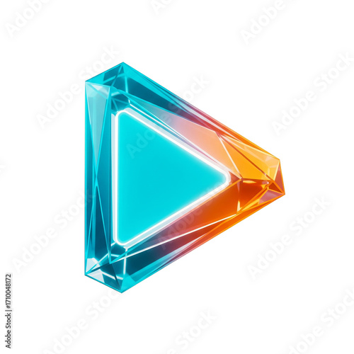 Dynamic glowing play button icon, vibrant geometric design, modern digital media symbol