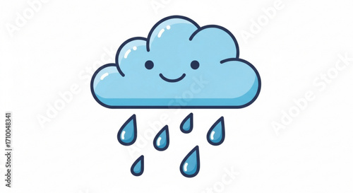 Cute cartoon cloud with raindrops, a whimsical illustration perfect for weather forecasts or childrens designs