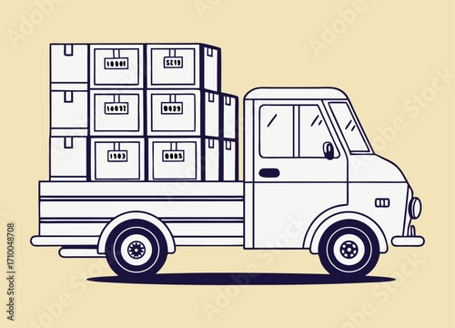 Delivery truck loaded with stacked boxes for shipping and logistics illustration