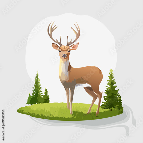 3D Reh, stehend auf Waldwiese, Morgendunst, weiches Licht, fotorealistisch, ruhige Stimmung