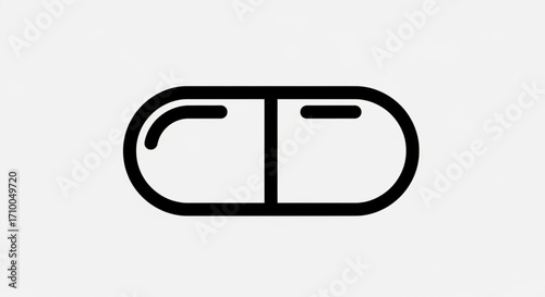 A simple black and white illustration of a capsule pill, representing medication, treatment, and health