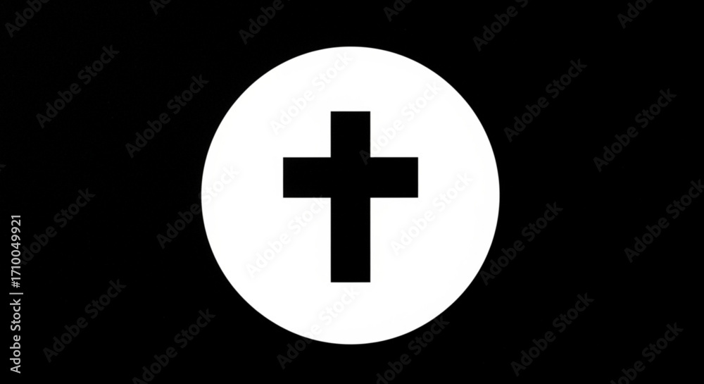 Fototapeta premium A simple black and white christian cross symbol inside a circle, isolated on a