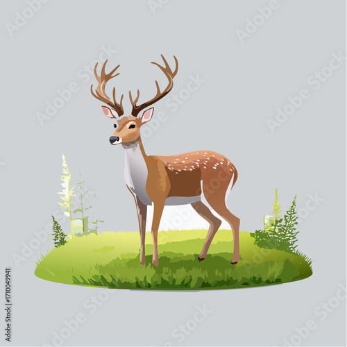 3D Reh, stehend auf Waldwiese, Morgendunst, weiches Licht, fotorealistisch, ruhige Stimmung