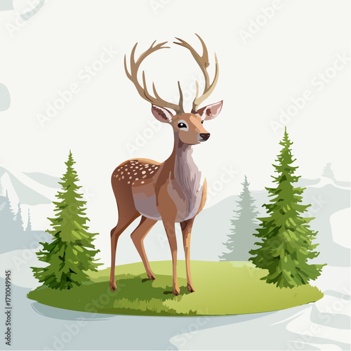 3D Reh, stehend auf Waldwiese, Morgendunst, weiches Licht, fotorealistisch, ruhige Stimmung